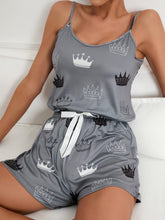 Charger l&#39;image dans la galerie, Love God. Store Women Sleepwear Crown Print Cami Top Tie Waist Shorts PJ Set price
