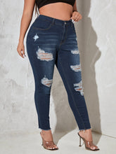 Cargar imagen en el visor de la galería, Love God. Store Large Size Jeans Large Washed Raw Hem Ripped Jeans price
