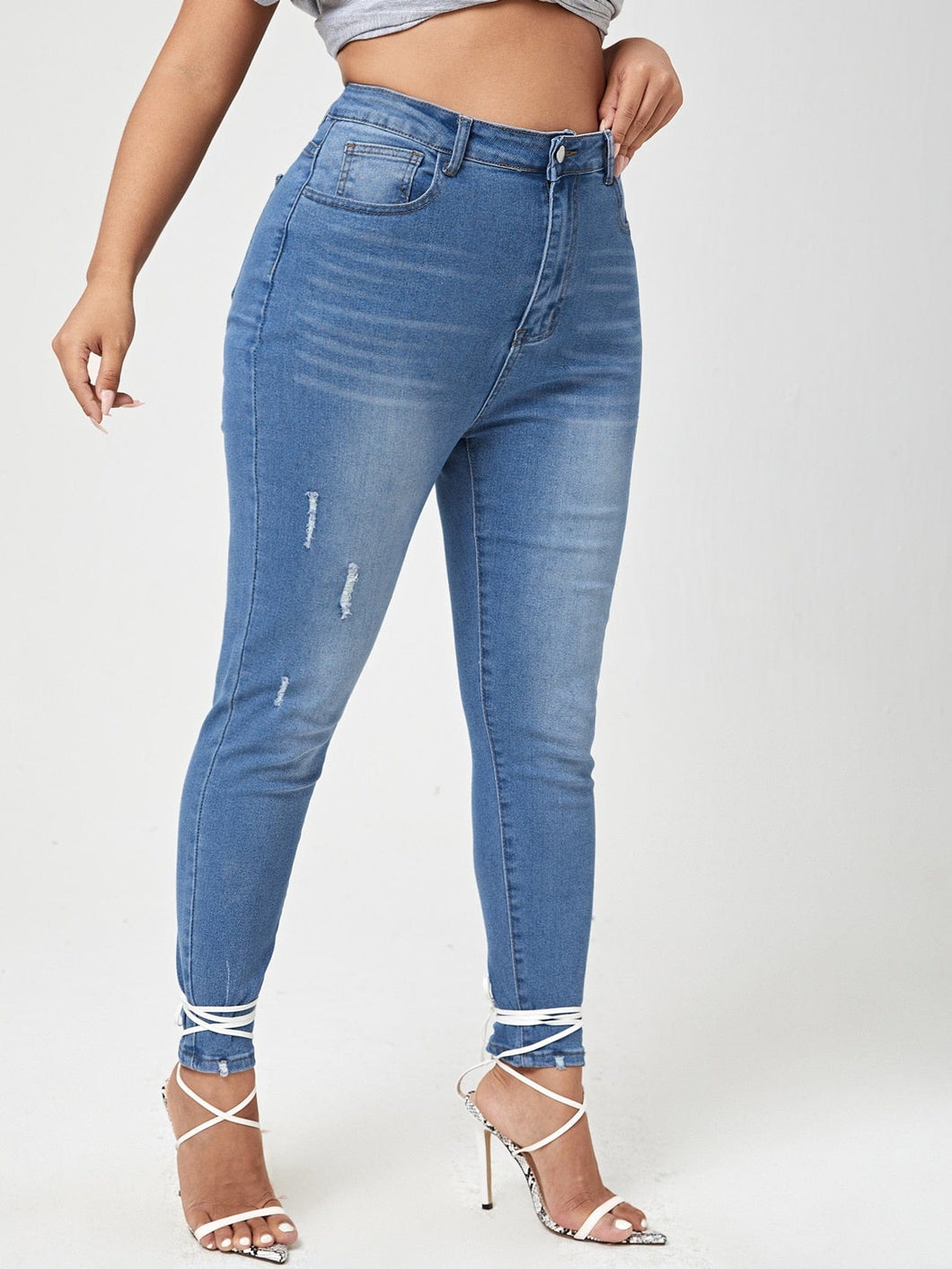 Love God. Store Large Size Jeans Light Wash / 0XL Large High Waist Slant Pocket Skinny Jeans Without Belt price