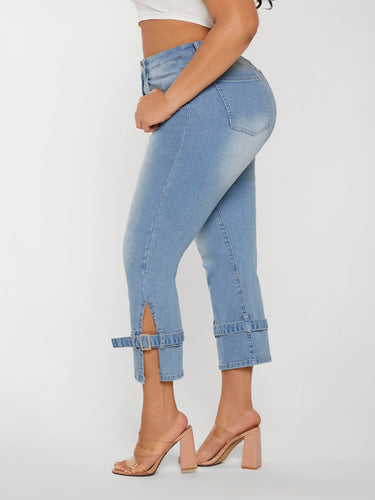 Love God. Store Large Size Jeans SXY Large High Waist Buckled Detail Slit Hem Jeans price