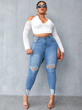 Cargar imagen en el visor de la galería, Love God. Store Large Size Jeans SXY Large High Waist Ripped Raw Trim Skinny Jeans price
