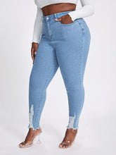 Cargar imagen en el visor de la galería, Love God. Store Large Size Jeans SXY Large High Waisted Light Wash Ripped Raw Hem Skinny Jeans price
