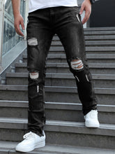 Cargar imagen en el visor de la galería, Love God. Store Men Jeans Black / 28 Men Ripped Detail Straight Leg Jeans price
