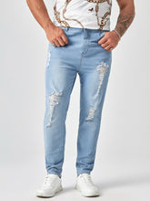 Charger l&#39;image dans la galerie, Love God. Store Men Jeans Larger Size Men Bleach Wash Ripped Frayed Straight Leg Jeans price
