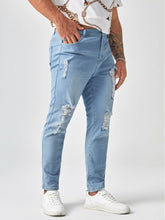 Charger l&#39;image dans la galerie, Love God. Store Men Jeans Larger Size Men Bleach Wash Ripped Frayed Straight Leg Jeans price
