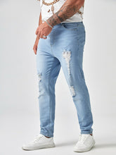 Charger l&#39;image dans la galerie, Love God. Store Men Jeans Larger Size Men Bleach Wash Ripped Frayed Straight Leg Jeans price
