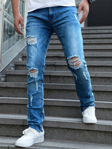 Love God. Store Men Jeans Medium Wash / 28 Men Ripped Detail Straight Leg Jeans price