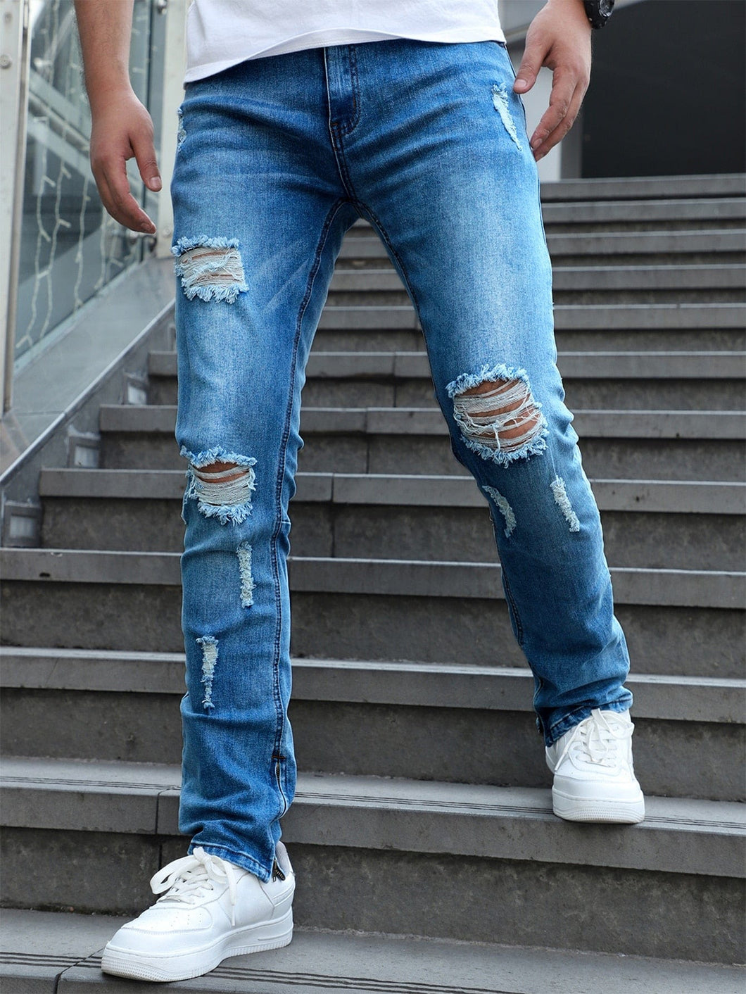 Love God. Store Men Jeans Medium Wash / 28 Men Ripped Detail Straight Leg Jeans price