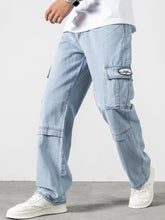 Charger l&#39;image dans la galerie, Love God. Store Men Jeans Men Letter Patched Detail Flap Pocket Side Cargo Jeans price
