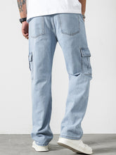 Charger l&#39;image dans la galerie, Love God. Store Men Jeans Men Letter Patched Detail Flap Pocket Side Cargo Jeans price
