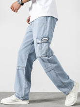 Charger l&#39;image dans la galerie, Love God. Store Men Jeans Men Letter Patched Detail Flap Pocket Side Cargo Jeans price
