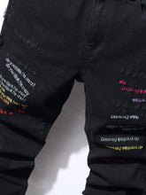 Load image into Gallery viewer, Love God. Store Men Jeans Men Slogan Embroidery Raw Cut Jeans price
