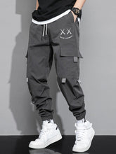 Charger l&#39;image dans la galerie, Love God. Store Men Pants Dark Grey / XS Men Letter Expression Print Flap Pocket Drawstring Waist Cargo Pants price
