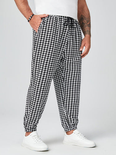 Love God. Store Men Pants Large Size Men Houndstooth Drawstring Waist Carrot Pants price