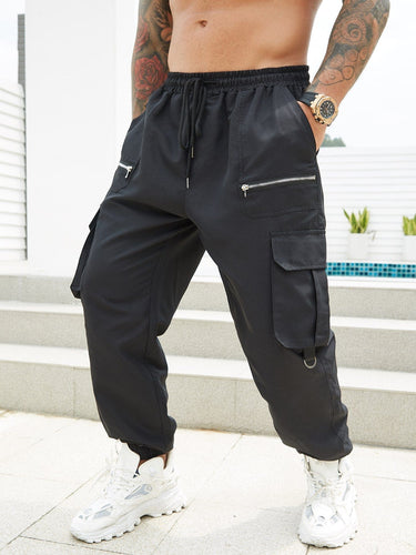 Love God. Store Men Pants Larger Size Men Flap Pocket Drawstring Waist Cargo Pants price