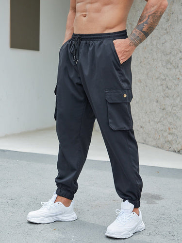 Love God. Store Men Pants Larger Size Men Flap Pocket Side Drawstring Waist Cargo Pants price