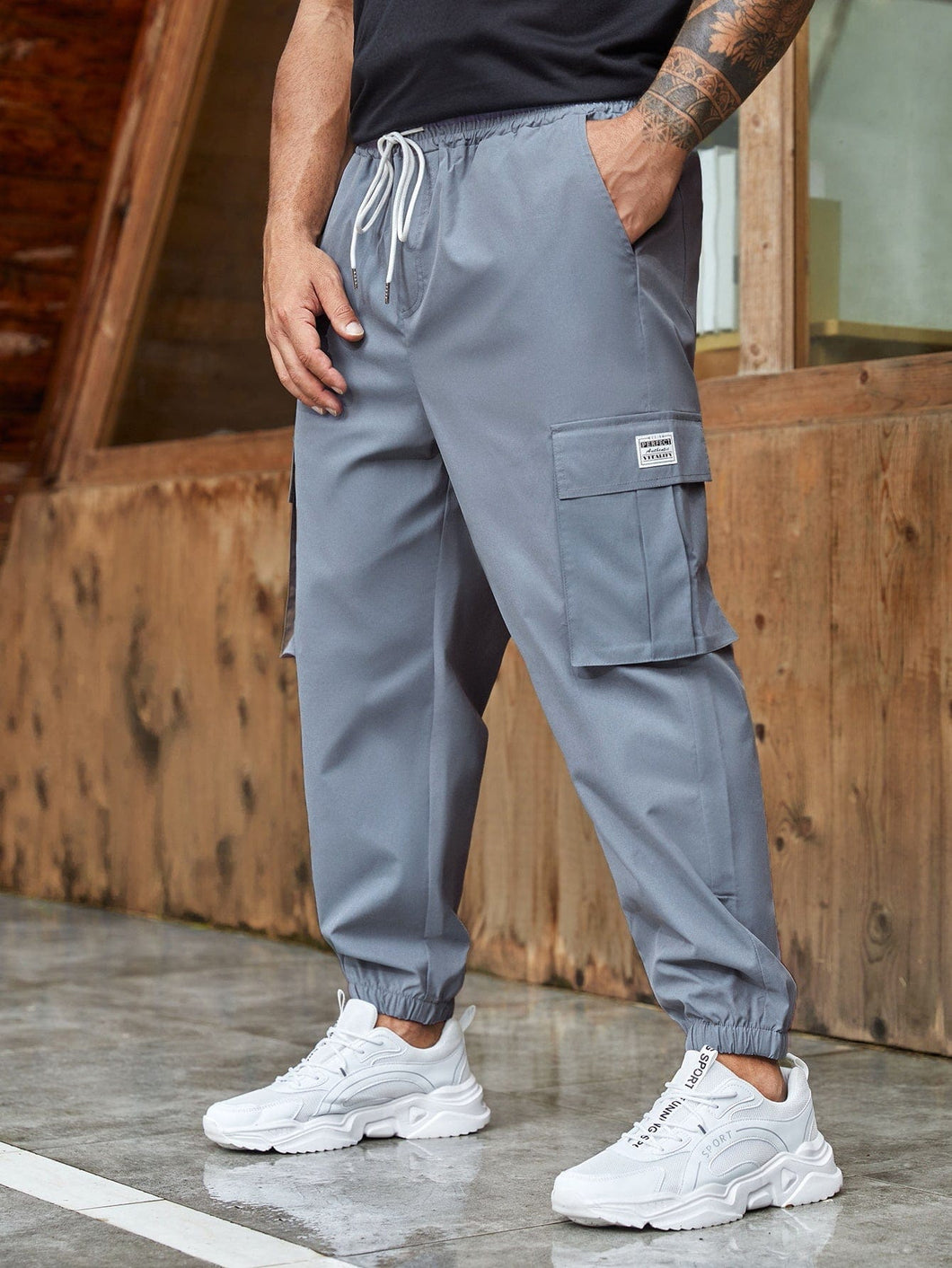 Love God. Store Men Pants Larger Size Men Letter Patched Flap Pocket Cargo Pants price