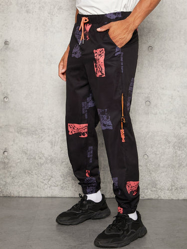 Love God. Store Men Pants Men Letter Graphic Drawstring Waist Pants price