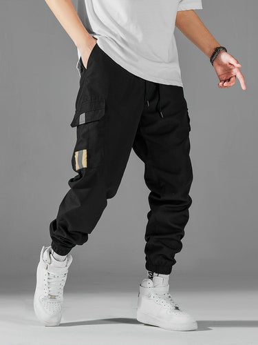 Love God. Store Men Pants Men Patched Detail Flap Pocket Drawstring Waist Cargo Pants price