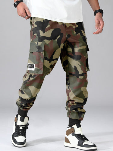 Love God. Store Men Pants Men Random Camo Print Letter Patched Flap Pocket Pants price