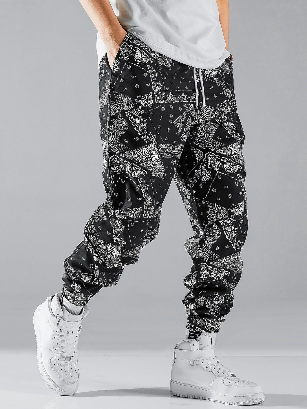 Love God. Store Men Pants Men Random Paisley Scarf Print Drawstring Waist Pants price