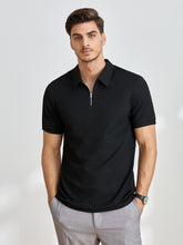 Charger l&#39;image dans la galerie, Love God. Store Men Polo Shirts Men Quarter Zip Ribbed Knit Polo Shirt price
