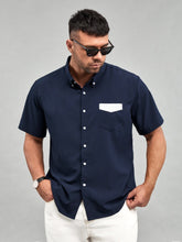 Load image into Gallery viewer, Love God. Store Men Shirts Navy Blue / 2XL Larger Size Men Contrast Panel Pocket Patched Shirt price
