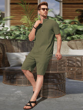 Charger l&#39;image dans la galerie, Love God. Store Men Two-piece Outfits Army Green / S Men Half Button Shirt Drawstring Waist Shorts price
