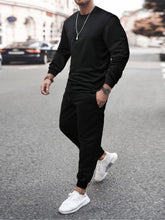 Charger l&#39;image dans la galerie, Love God. Store Men Two-piece Outfits Black / S Men Solid Pullover Drawstring Waist Sweatpants price
