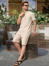 Charger l&#39;image dans la galerie, Love God. Store Men Two-piece Outfits Men Half Button Shirt Drawstring Waist Shorts price
