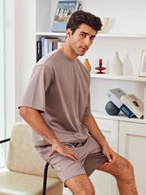 Charger l&#39;image dans la galerie, Love God. Store Men Two-piece Outfits Men Round Neck Solid Tee Track Shorts Set price
