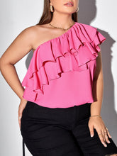 Charger l&#39;image dans la galerie, Love God. Store Plus Size Blouses 0XL Plus One Shoulder Layered Ruffle Trim Blouse price
