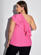 Charger l&#39;image dans la galerie, Love God. Store Plus Size Blouses 0XL Plus One Shoulder Layered Ruffle Trim Blouse price
