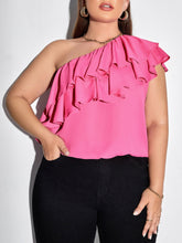 Charger l&#39;image dans la galerie, Love God. Store Plus Size Blouses 0XL Plus One Shoulder Layered Ruffle Trim Blouse price
