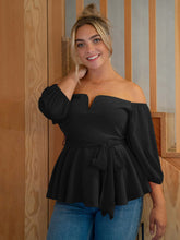 Charger l&#39;image dans la galerie, Love God. Store Plus Size Blouses Black / 0XL Plus Notched Off Shoulder Belted Peplum Top price
