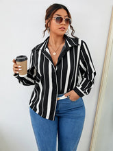 Charger l&#39;image dans la galerie, Love God. Store Plus Size Blouses Black and White / 0XL Plus Striped Button Front Shirt price
