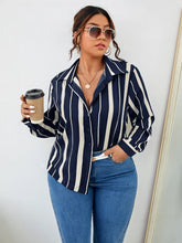 Charger l&#39;image dans la galerie, Love God. Store Plus Size Blouses Blue and White / 0XL Plus Striped Button Front Shirt price
