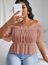 Load image into Gallery viewer, Love God. Store Plus Size Blouses Dusty Pink / 0XL Plus Solid Ruffle Bardot Blouse price
