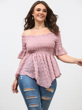 Charger l&#39;image dans la galerie, Love God. Store Plus Size Blouses Dusty Pink / 0XL Plus Swiss Dot Shirred Peplum Blouse price
