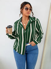 Charger l&#39;image dans la galerie, Love God. Store Plus Size Blouses Green / 0XL Plus Striped Button Front Shirt price
