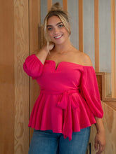 Charger l&#39;image dans la galerie, Love God. Store Plus Size Blouses Hot Pink / 0XL Plus Notched Off Shoulder Belted Peplum Top price
