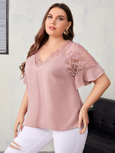 Charger l&#39;image dans la galerie, Love God. Store Plus Size Blouses Plus Contrast Lace Raglan Sleeve Top price
