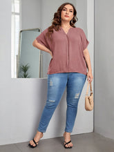 Charger l&#39;image dans la galerie, Love God. Store Plus Size Blouses Plus Notched Neck Batwing Sleeve Roll Cuff Blouse price
