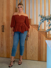 Charger l&#39;image dans la galerie, Love God. Store Plus Size Blouses Plus Notched Off Shoulder Belted Peplum Top price
