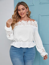 Charger l&#39;image dans la galerie, Love God. Store Plus Size Blouses Plus Solid Lace Trim Off The Shoulder Ruffle Trim Blouse price
