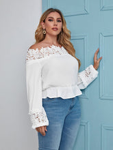 Charger l&#39;image dans la galerie, Love God. Store Plus Size Blouses Plus Solid Lace Trim Off The Shoulder Ruffle Trim Blouse price
