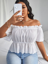 Load image into Gallery viewer, Love God. Store Plus Size Blouses White / 0XL Plus Solid Ruffle Bardot Blouse price
