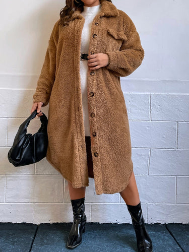 Love God. Store Plus Size Coats Camel / 1XL Plus Drop Shoulder Flap Detail Flannel Coat price