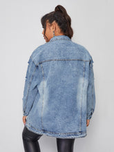 Charger l&#39;image dans la galerie, Love God. Store Plus Size Denim Jackets Plus Flap Pocket Ripped Washed Denim Jacket price
