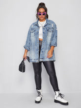 Charger l&#39;image dans la galerie, Love God. Store Plus Size Denim Jackets Plus Flap Pocket Ripped Washed Denim Jacket price
